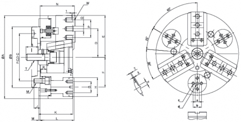 內(nèi)徑用3爪后拉卡盤
