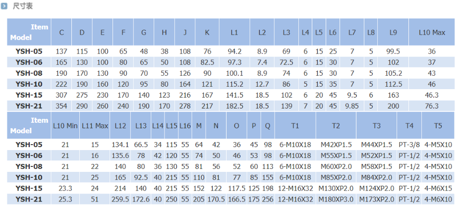 瑞巖超大通孔油缸尺寸表