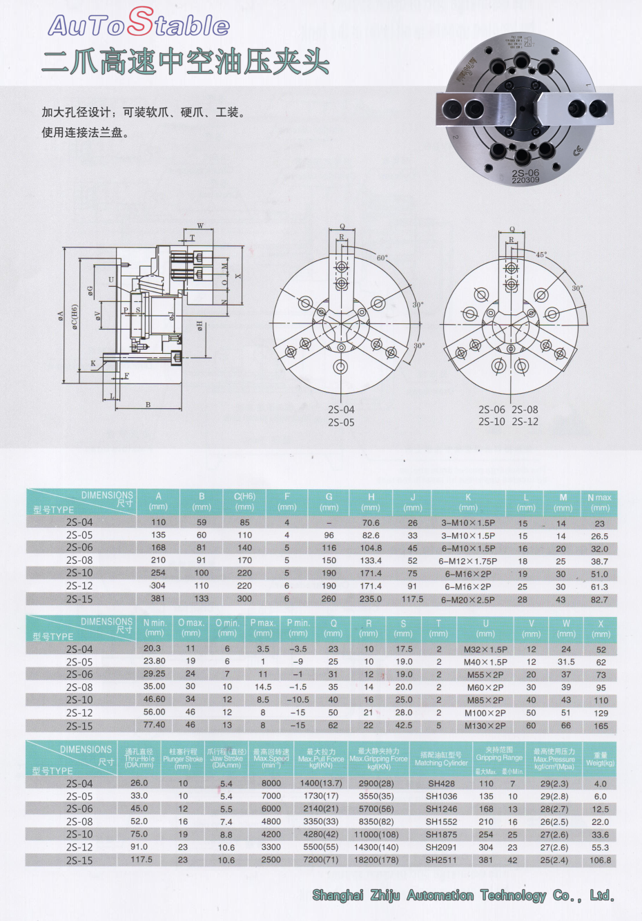 二爪中空液壓卡盤