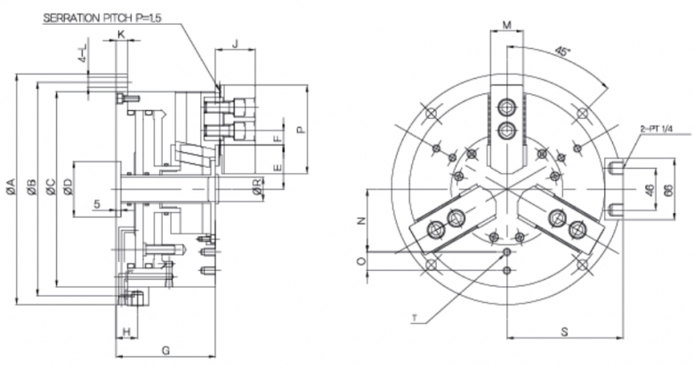 瑞巖加工中心氣動(dòng)卡盤(pán)圖紙